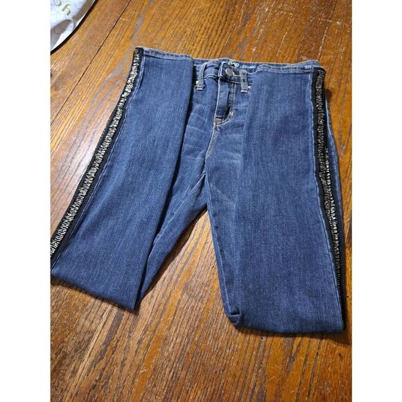 Size 2 26 Gap Leggings Denim Blue Jean Jeggings Black Silver Beaded Side Detail - Picture 3 of 3